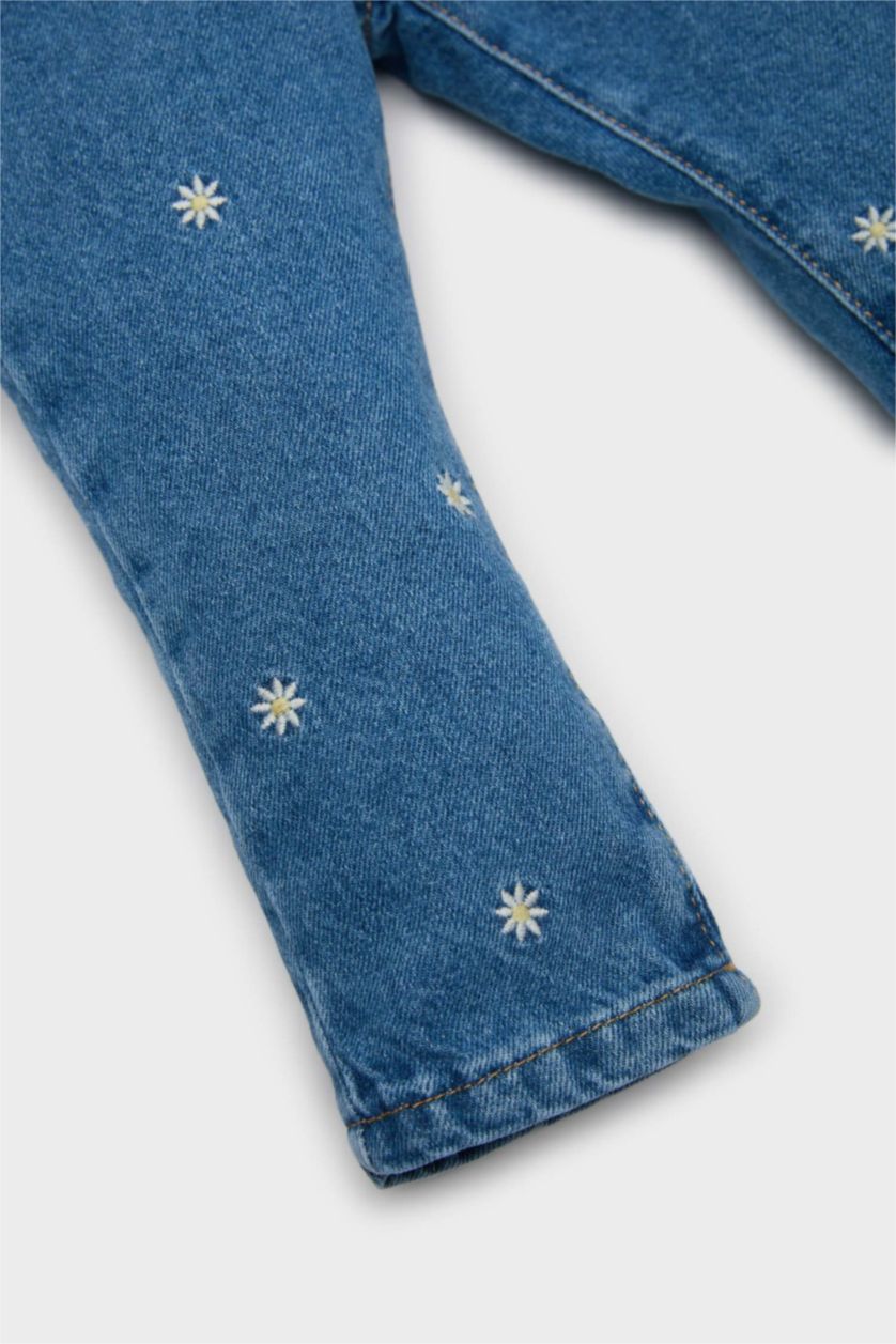 BÉBÉ FILLE Bleu Pantalon Jean large à fleurs brodées pour fille