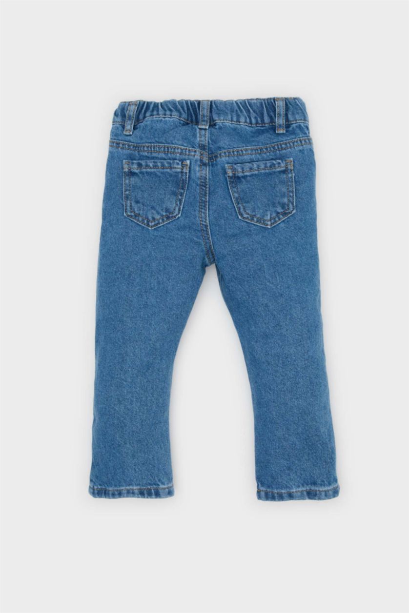 BÉBÉ FILLE Bleu Pantalon Jean large à fleurs brodées pour fille