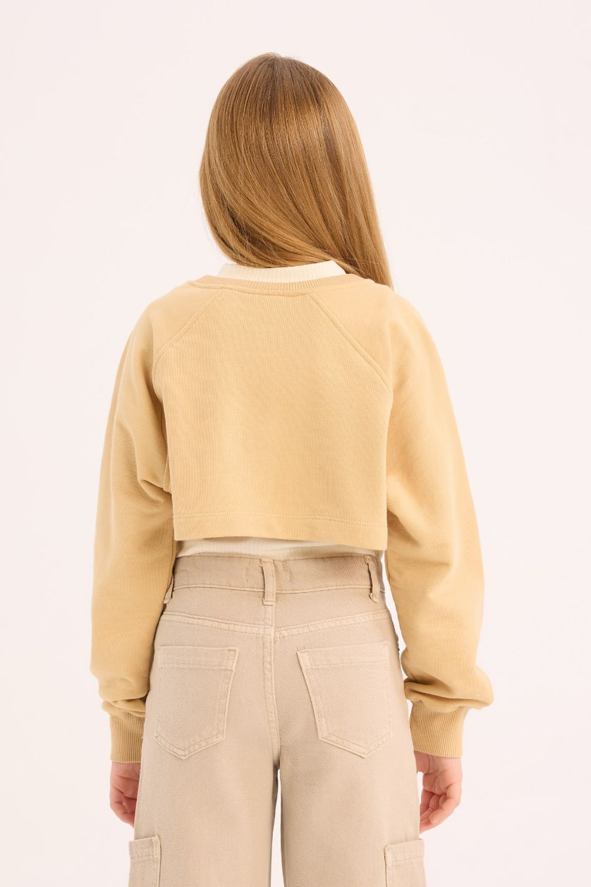 Kız Çocuk - Genç Kız Kum Bisiklet Yaka Baskılı 2'li Sweatshirt Kız Çocuk