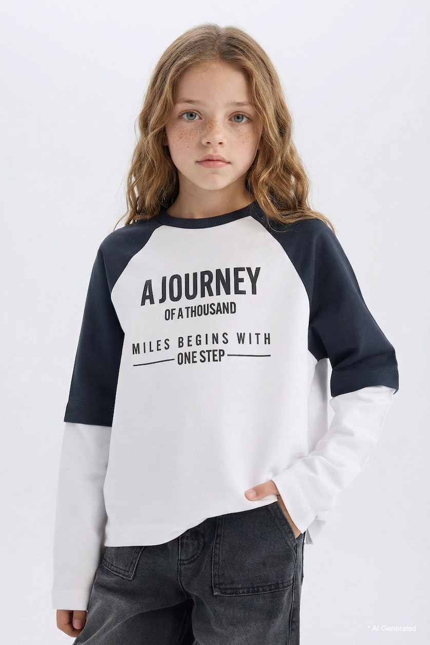 GIRLS & TEENS White Girl Oversize Crew Neck Printed Long Sleeve T-Shirt