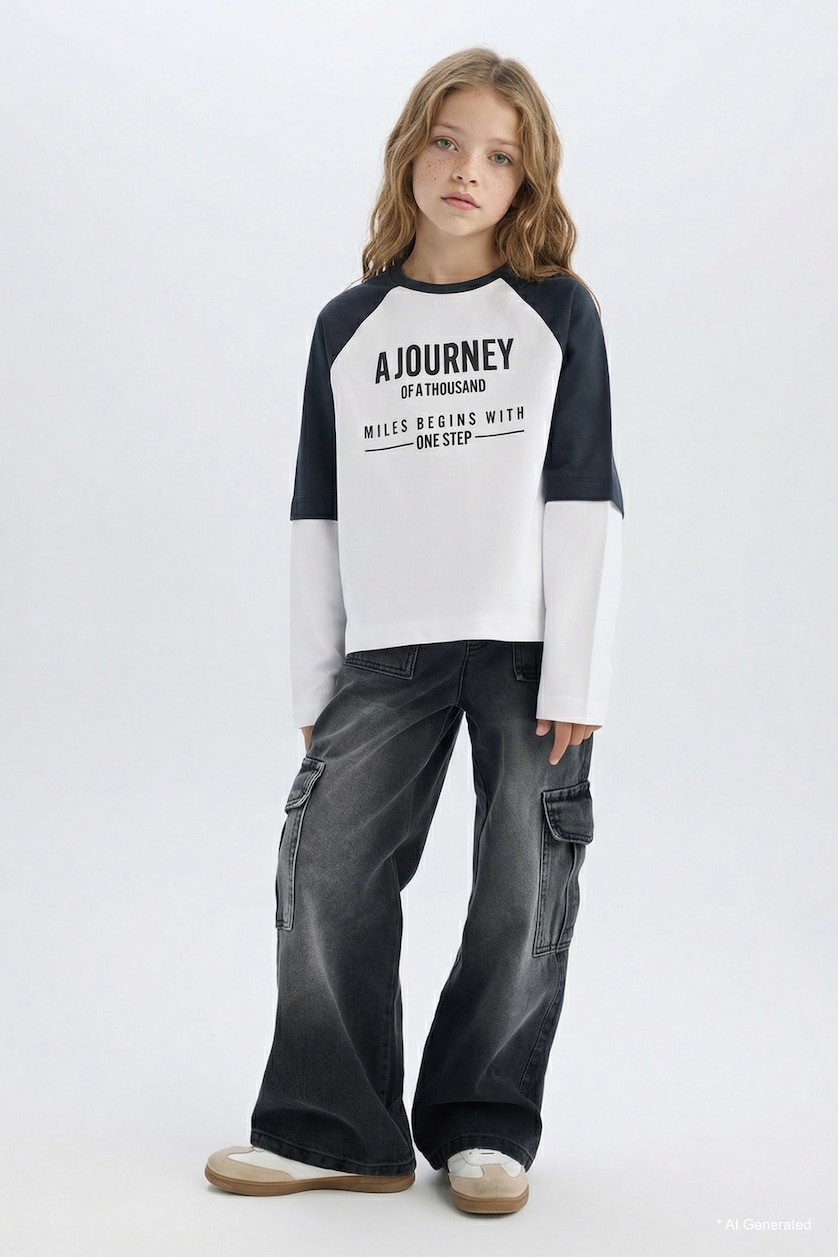 GIRLS & TEENS White Girl Oversize Crew Neck Printed Long Sleeve T-Shirt