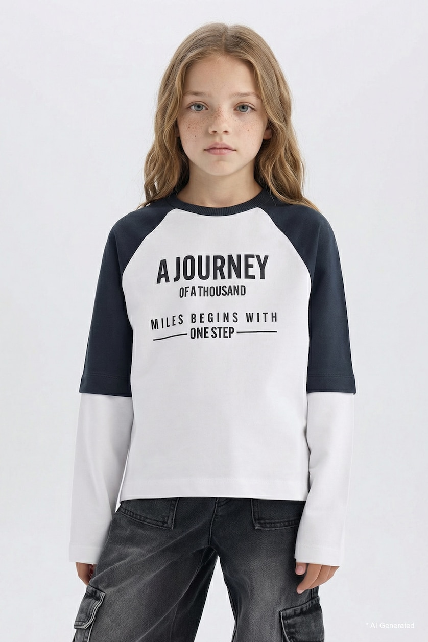 GIRLS & TEENS White Girl Oversize Crew Neck Printed Long Sleeve T-Shirt
