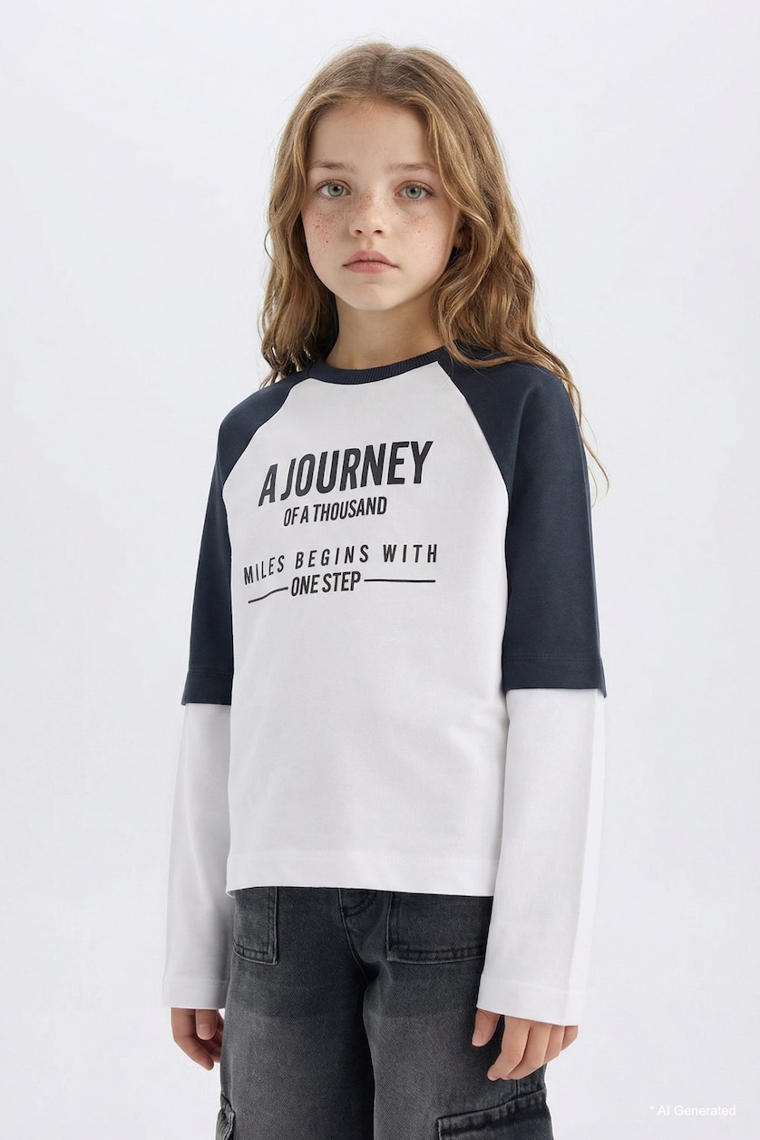 GIRLS & TEENS White Girl Oversize Crew Neck Printed Long Sleeve T-Shirt