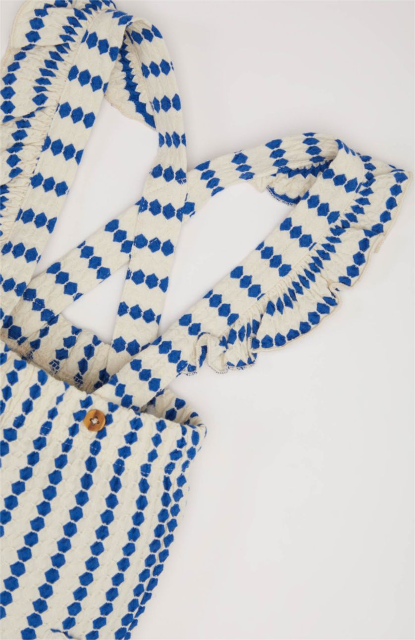 BABY GIRL Light Blue Baby Girl Patterned Pocketed Suspender Trousers