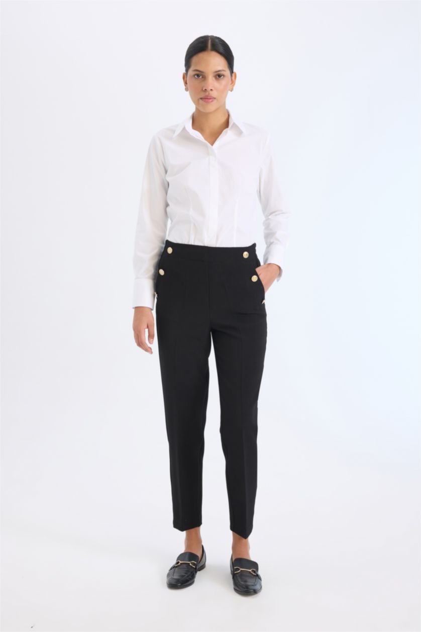 نساء أسود بنطرون كاروت فيت برجل عادي بجيب وخصر عالي