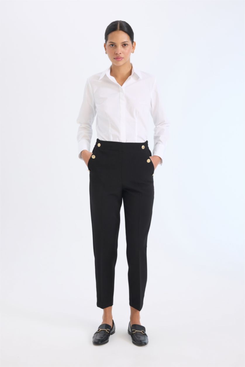 نساء أسود بنطرون كاروت فيت برجل عادي بجيب وخصر عالي