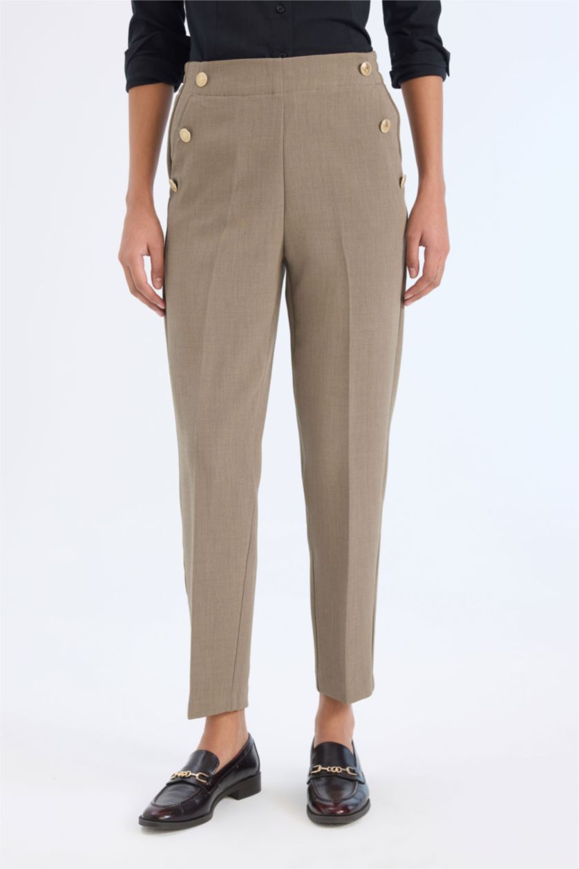 نساء كاكي بنطرون كاروت فيت برجل عادي بجيب وخصر عالي