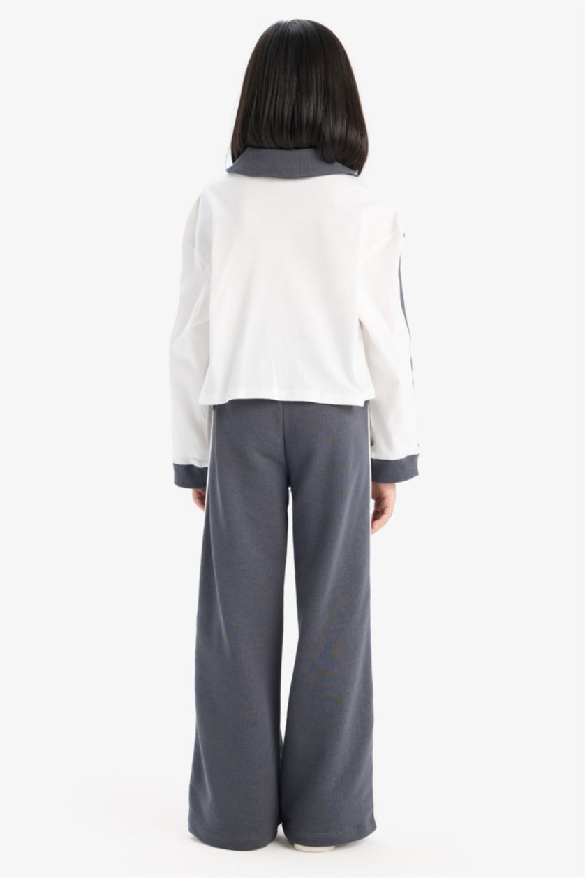 Kız Çocuk - Genç Kız Ekru Kız Çocuk 2'li Takım Baskılı Sweatshirt Beli Lastikli Geniş Paça Eşofman Altı