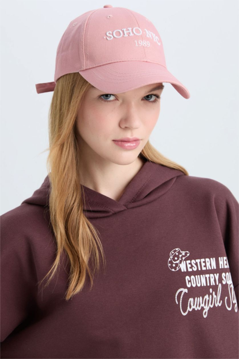 Woman Light Pink Woman Label Printed Woven Baseball Basketball Cap