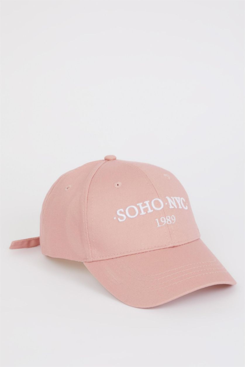 Woman Light Pink Woman Label Printed Woven Baseball Basketball Cap