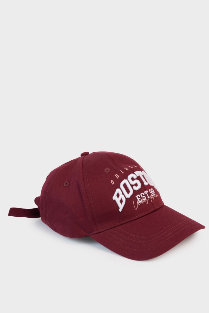 Kadın Bordo Kadın Etiket Baskılı Dokuma Cap Şapka