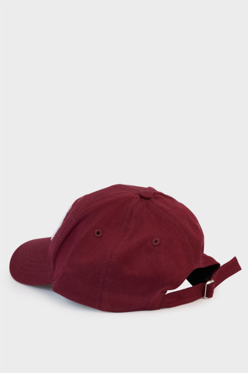 Kadın Bordo Kadın Etiket Baskılı Dokuma Cap Şapka