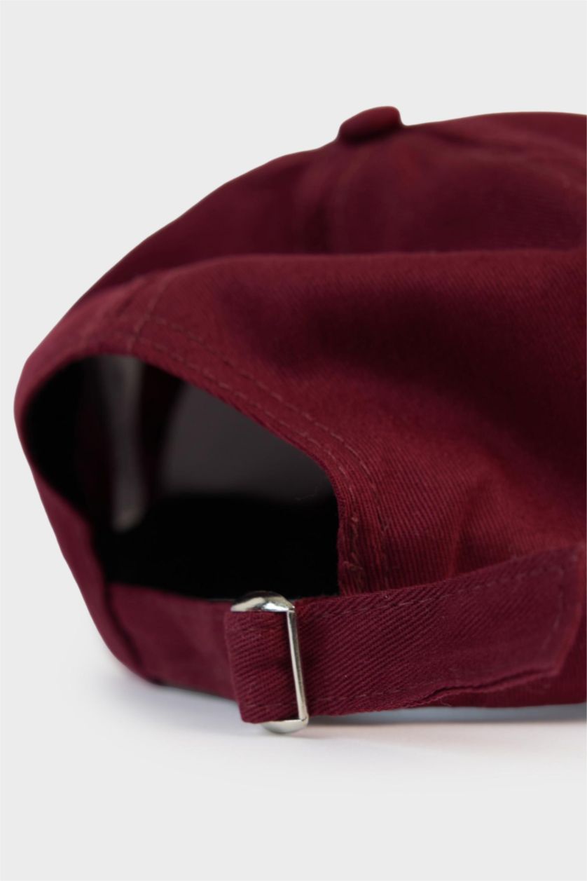 Kadın Bordo Kadın Etiket Baskılı Dokuma Cap Şapka