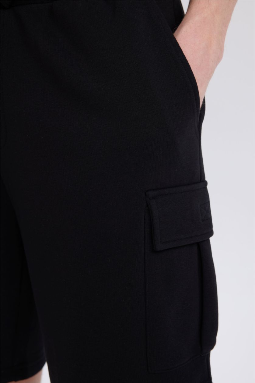 رجال أسود شورت كارجو قصة عادية بجيوب بخصر مطاطي