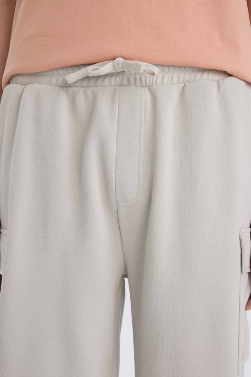 Erkek Açık Gri Regular Fit Beli Bağcıklı Kargo Cepli Şort