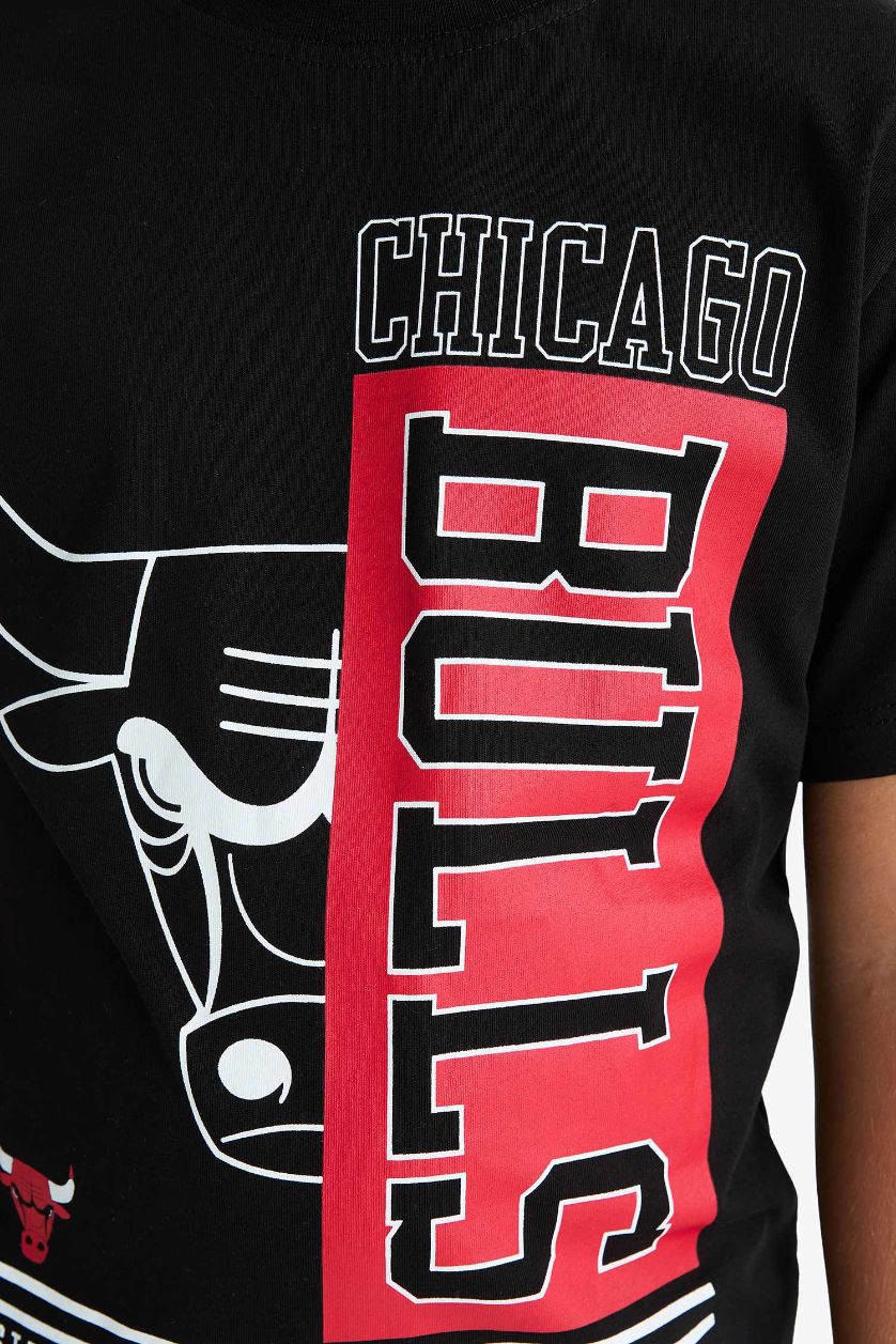 Erkek Çocuk - Genç Erkek Siyah NBA Chicago Bulls Bisiklet Yaka Kısa Kollu Tişört Erkek Çocuk