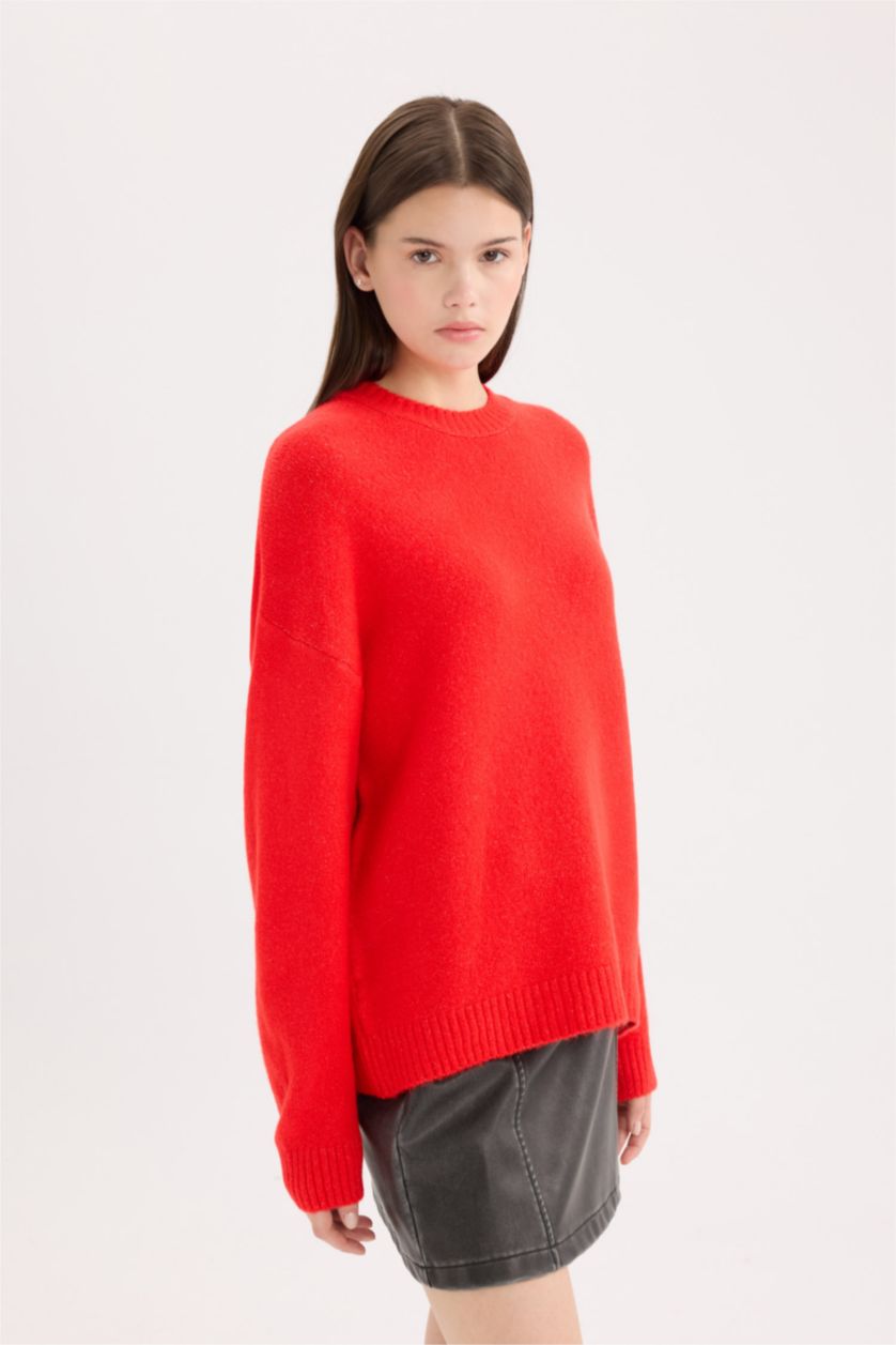 FEMME Rouge Pull en tricot Oversize basique rouge à col rond