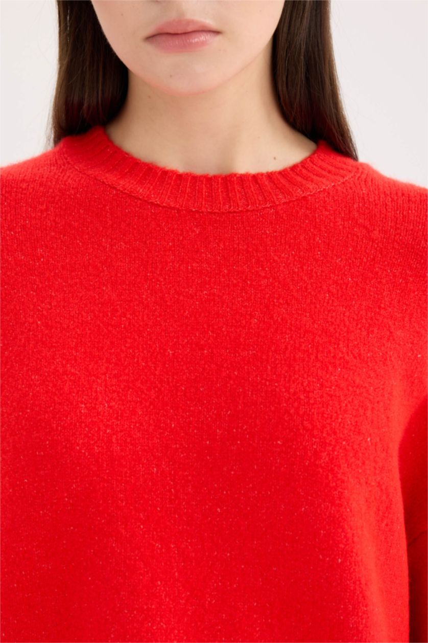 FEMME Rouge Pull en tricot Oversize basique rouge à col rond