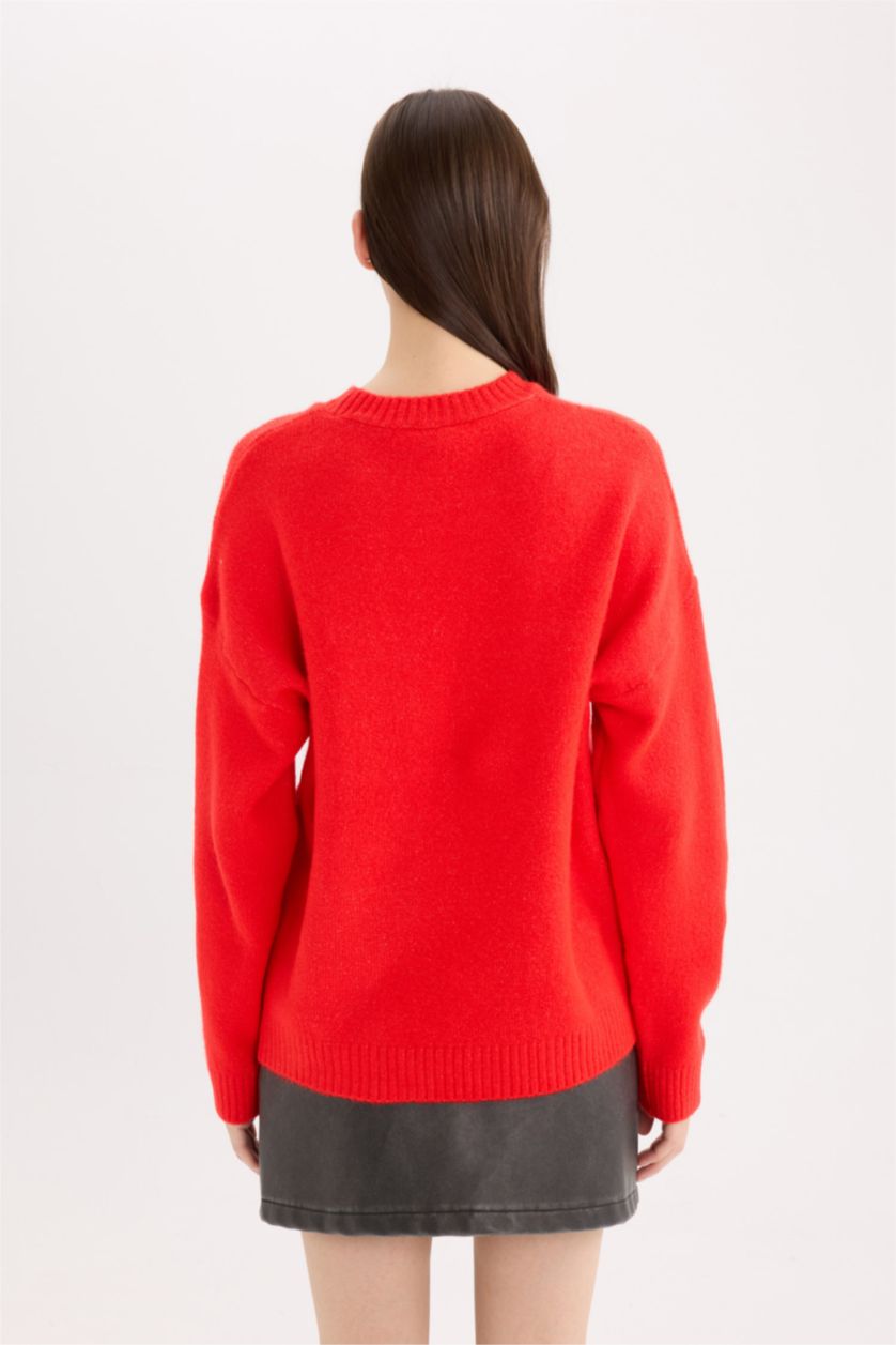 FEMME Rouge Pull en tricot Oversize basique rouge à col rond