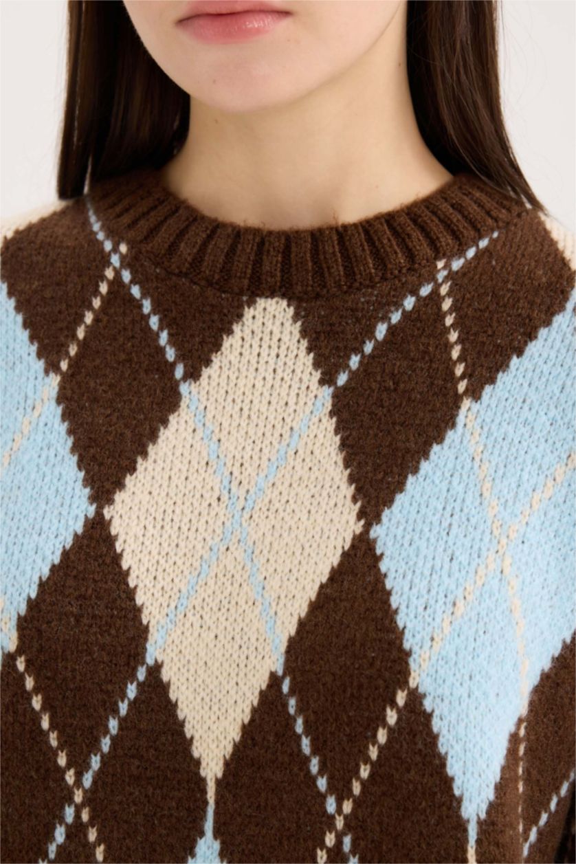 Kadın Kahve Regular Fıt Triko Kazak