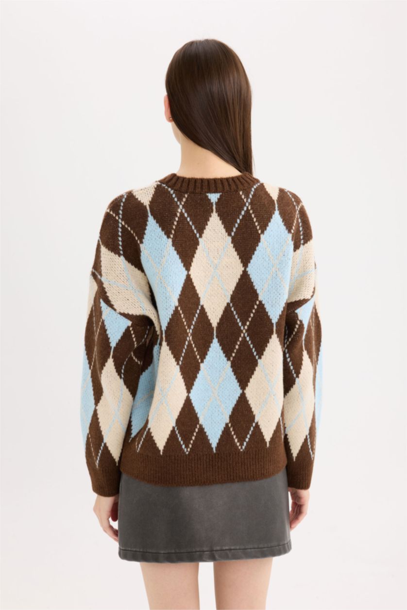 Kadın Kahve Regular Fıt Triko Kazak