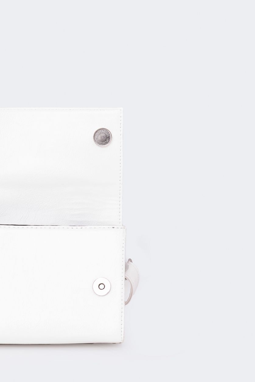 WOMAN White Woman Double Buckled Faux Leather Shoulder Bag