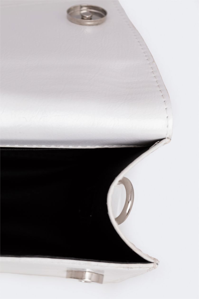 WOMAN White Woman Double Buckled Faux Leather Shoulder Bag