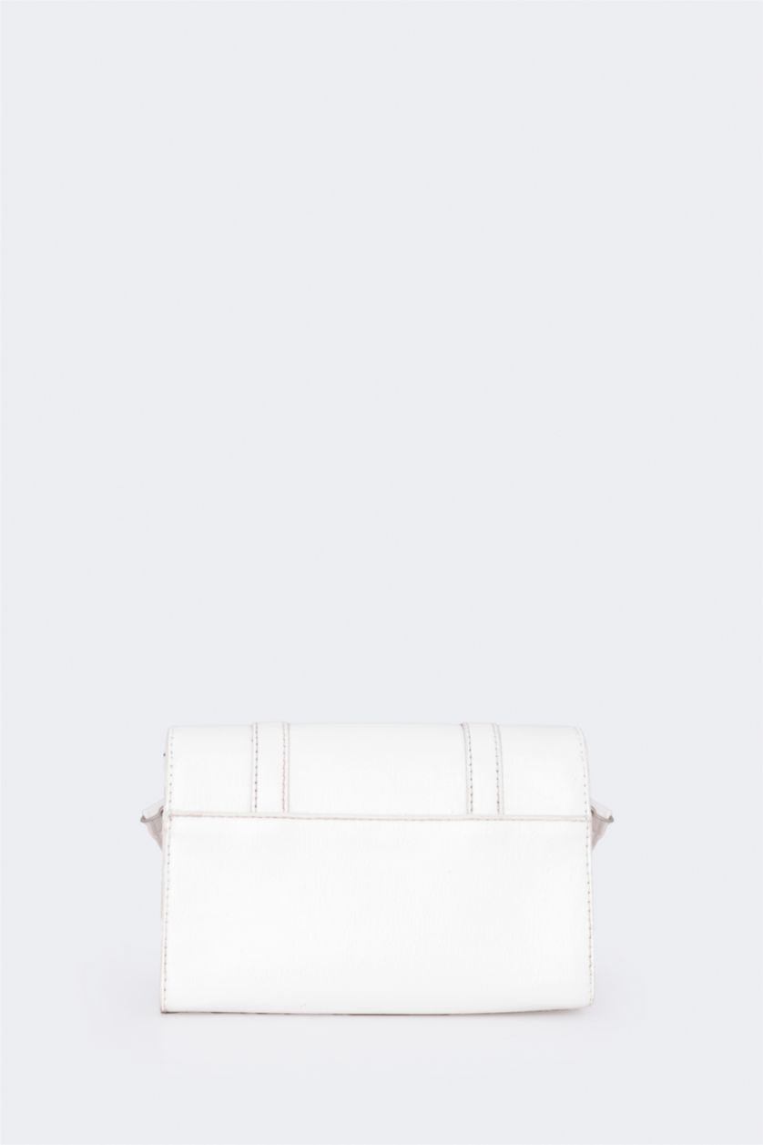 WOMAN White Woman Double Buckled Faux Leather Shoulder Bag