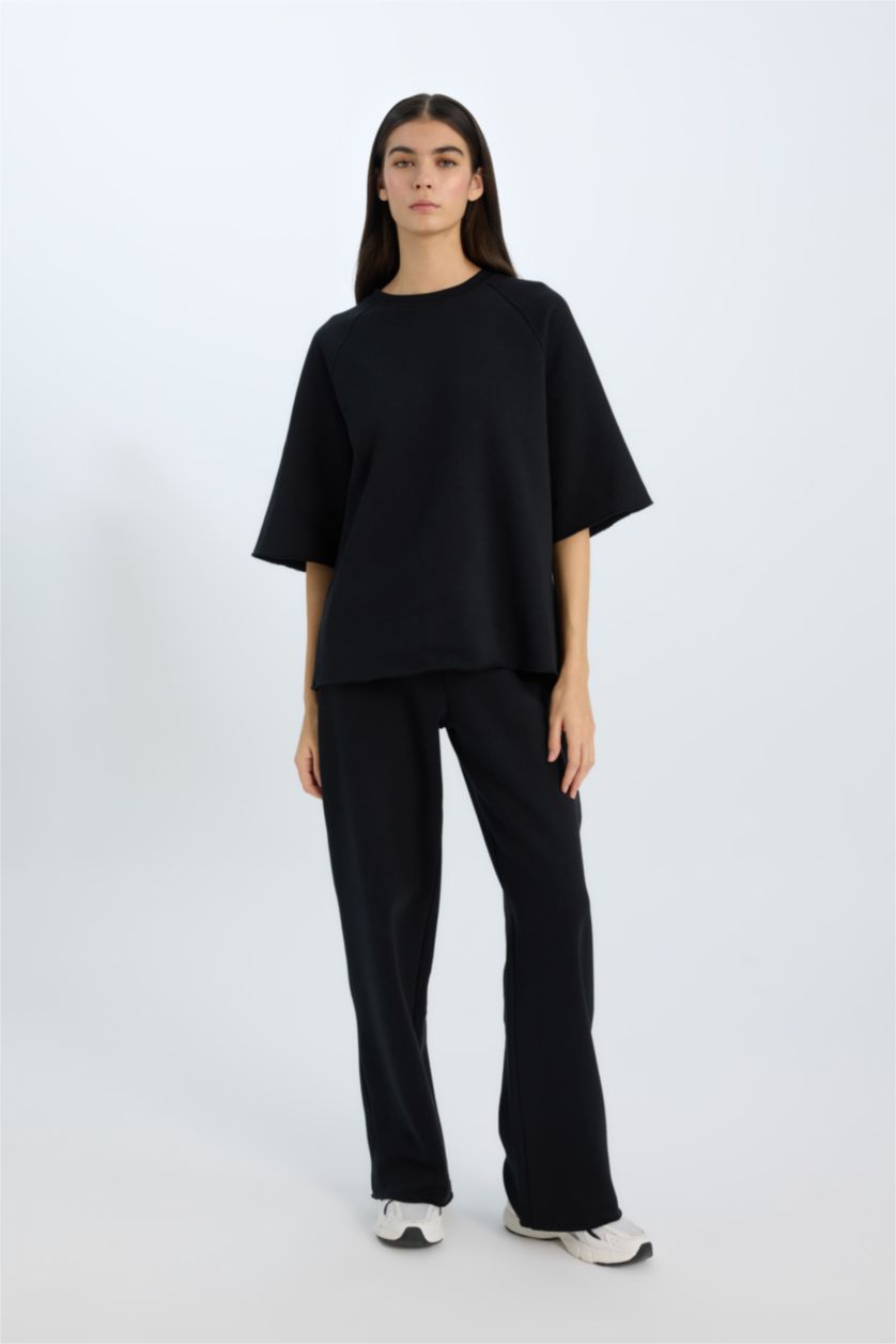 نساء أسود سويت شيرت كاجوال اوفر سايز بياخة مستديرة