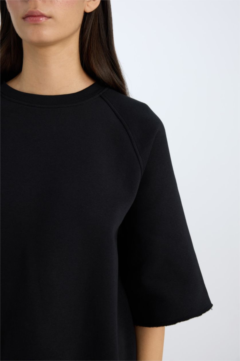 نساء أسود سويت شيرت كاجوال اوفر سايز بياخة مستديرة