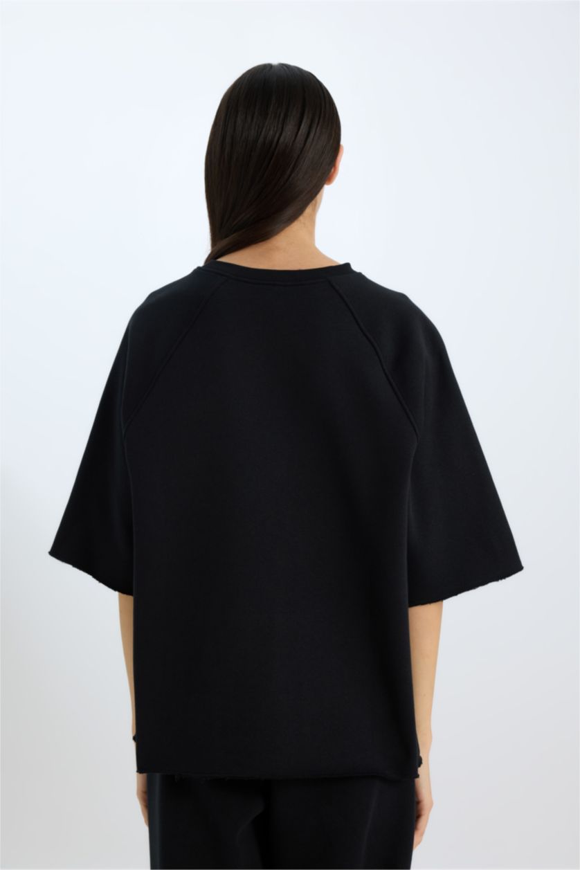 نساء أسود سويت شيرت كاجوال اوفر سايز بياخة مستديرة