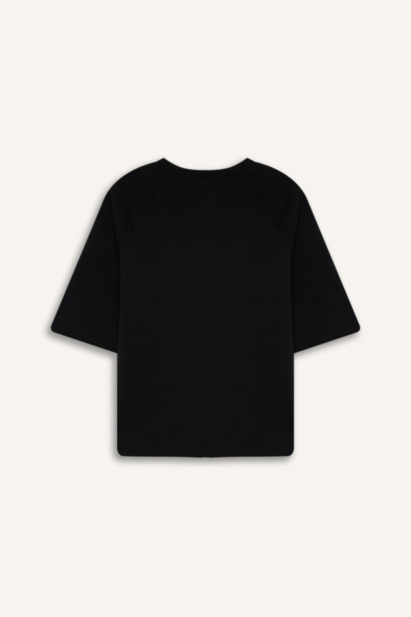 نساء أسود سويت شيرت كاجوال اوفر سايز بياخة مستديرة