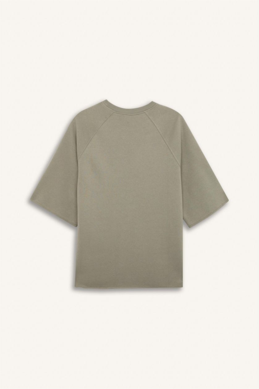 Woman Light Khaki Oversize Fit Crew Neck Casual Sweatshirt