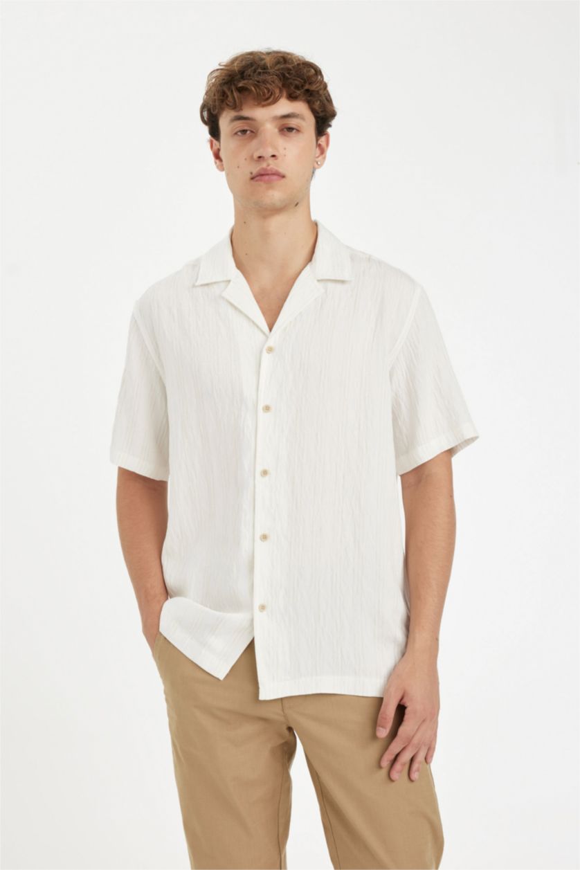 HOMME Écru Chemise à manches courtes Coupe régulière