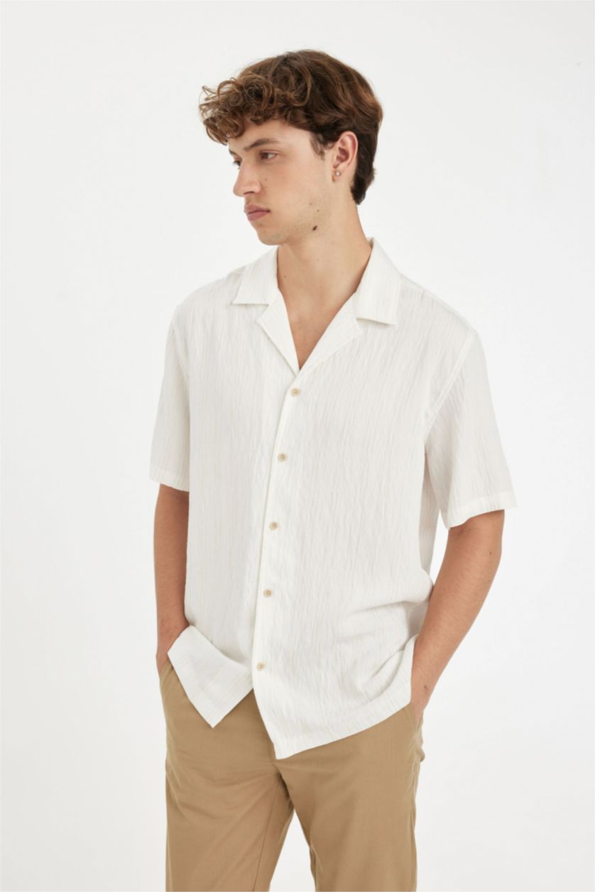 HOMME Écru Chemise à manches courtes Coupe régulière