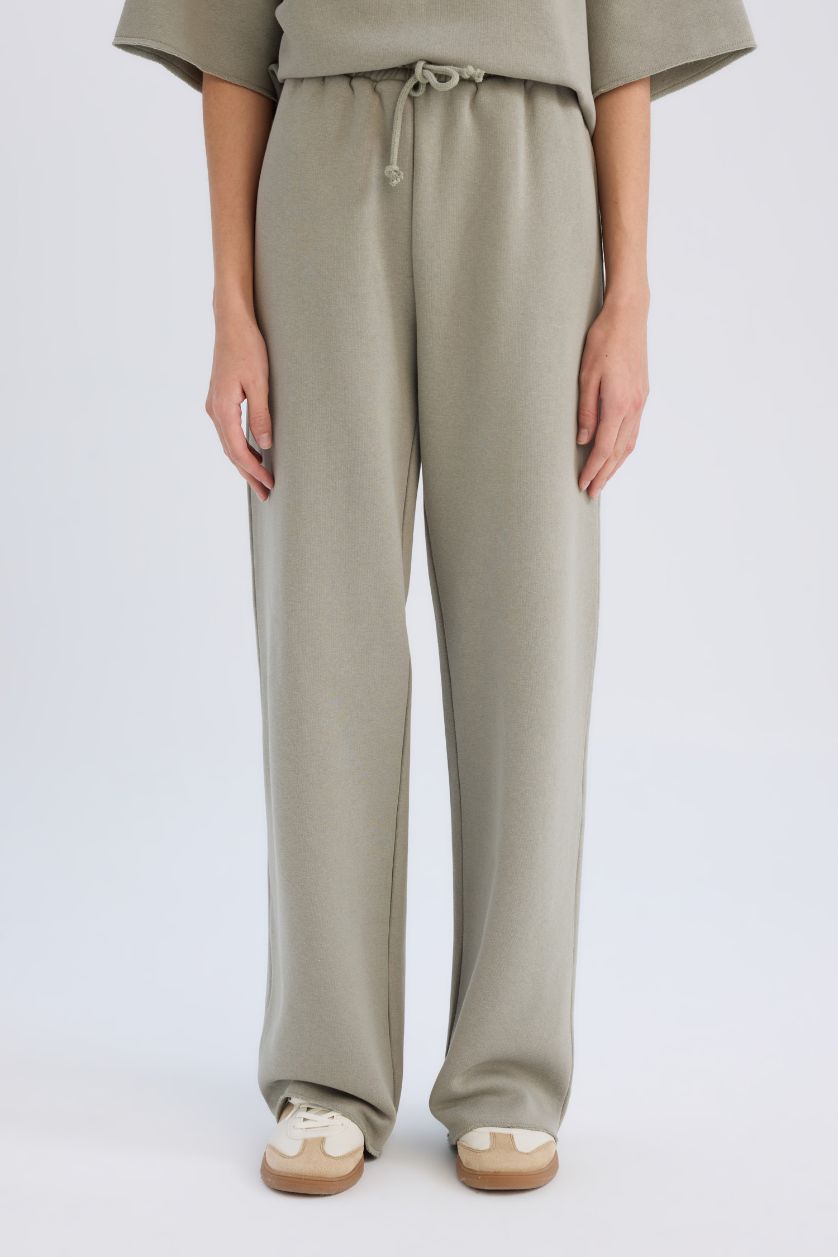 نساء كاكي فاتح بنطلون برجل واسع وايد ليج