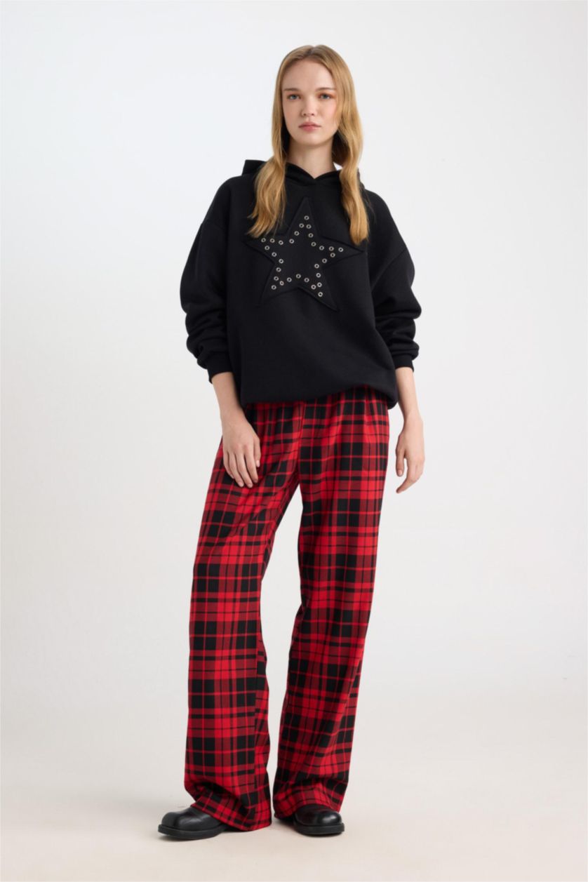 نساء أحمر Wide Leg Plaid Elastic Waist Normal Waist Pyjamas Pants