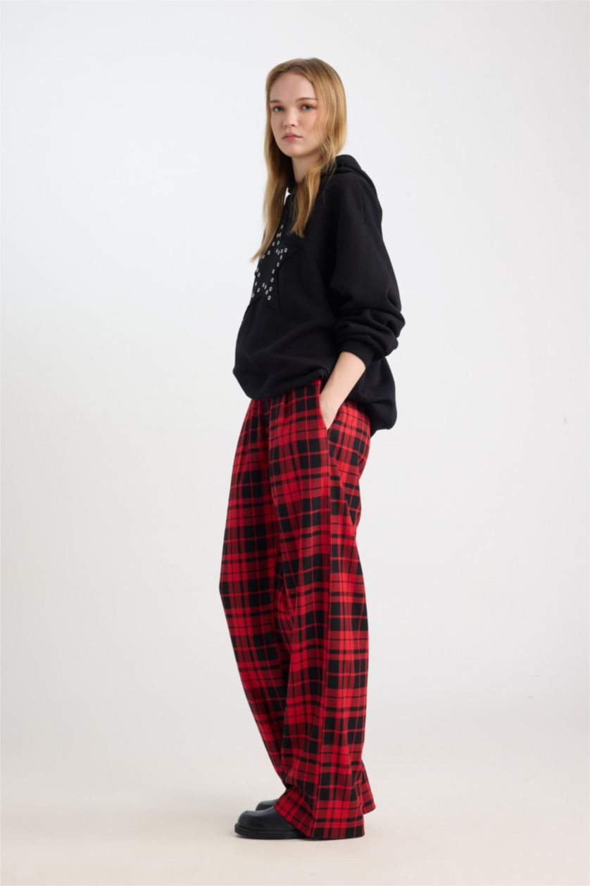 نساء أحمر Wide Leg Plaid Elastic Waist Normal Waist Pyjamas Pants