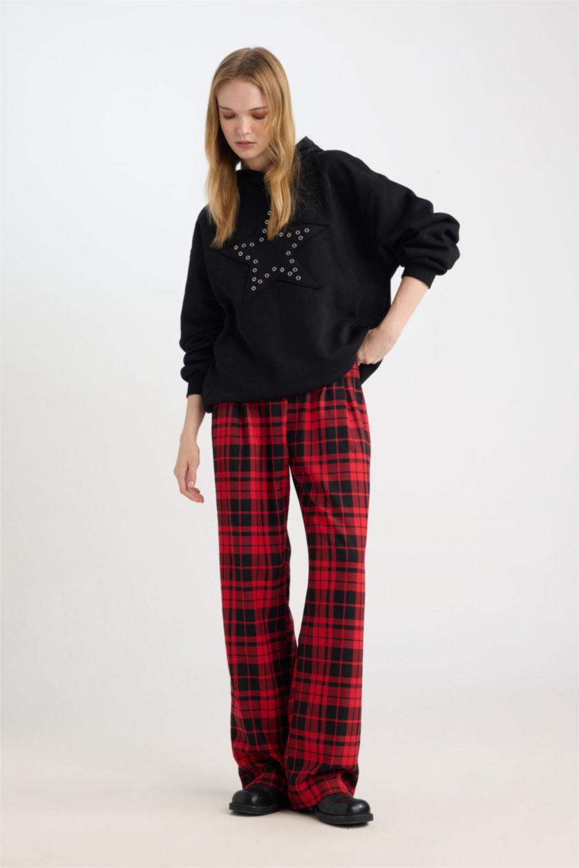 نساء أحمر Wide Leg Plaid Elastic Waist Normal Waist Pyjamas Pants