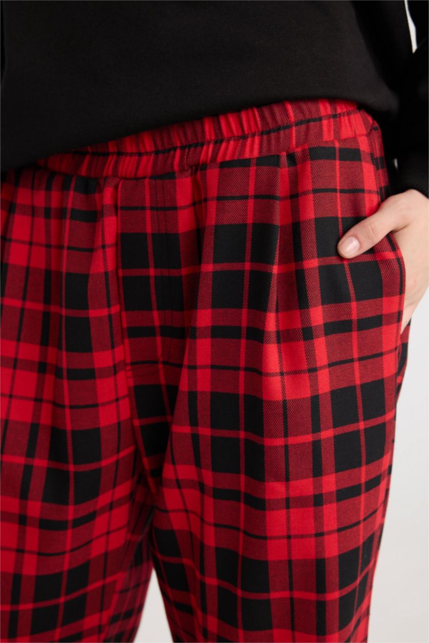 نساء أحمر Wide Leg Plaid Elastic Waist Normal Waist Pyjamas Pants