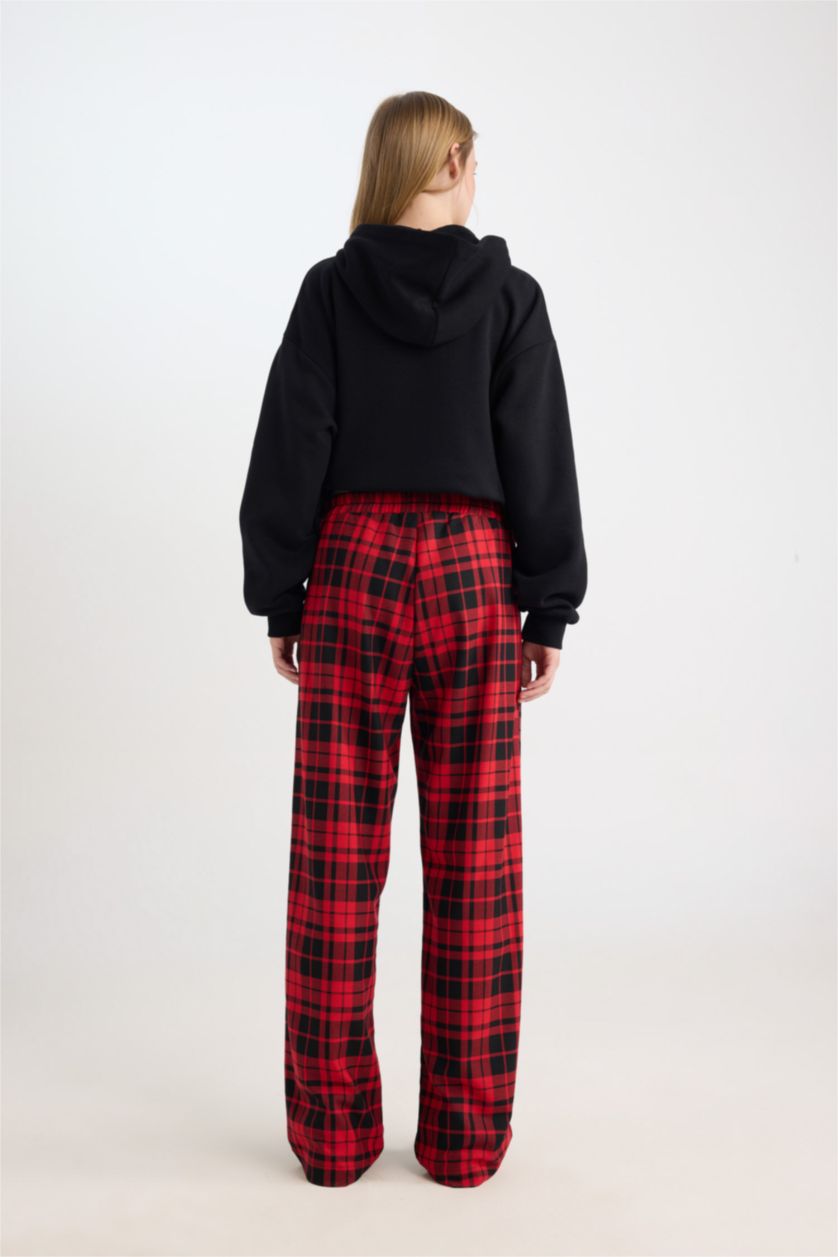 نساء أحمر Wide Leg Plaid Elastic Waist Normal Waist Pyjamas Pants