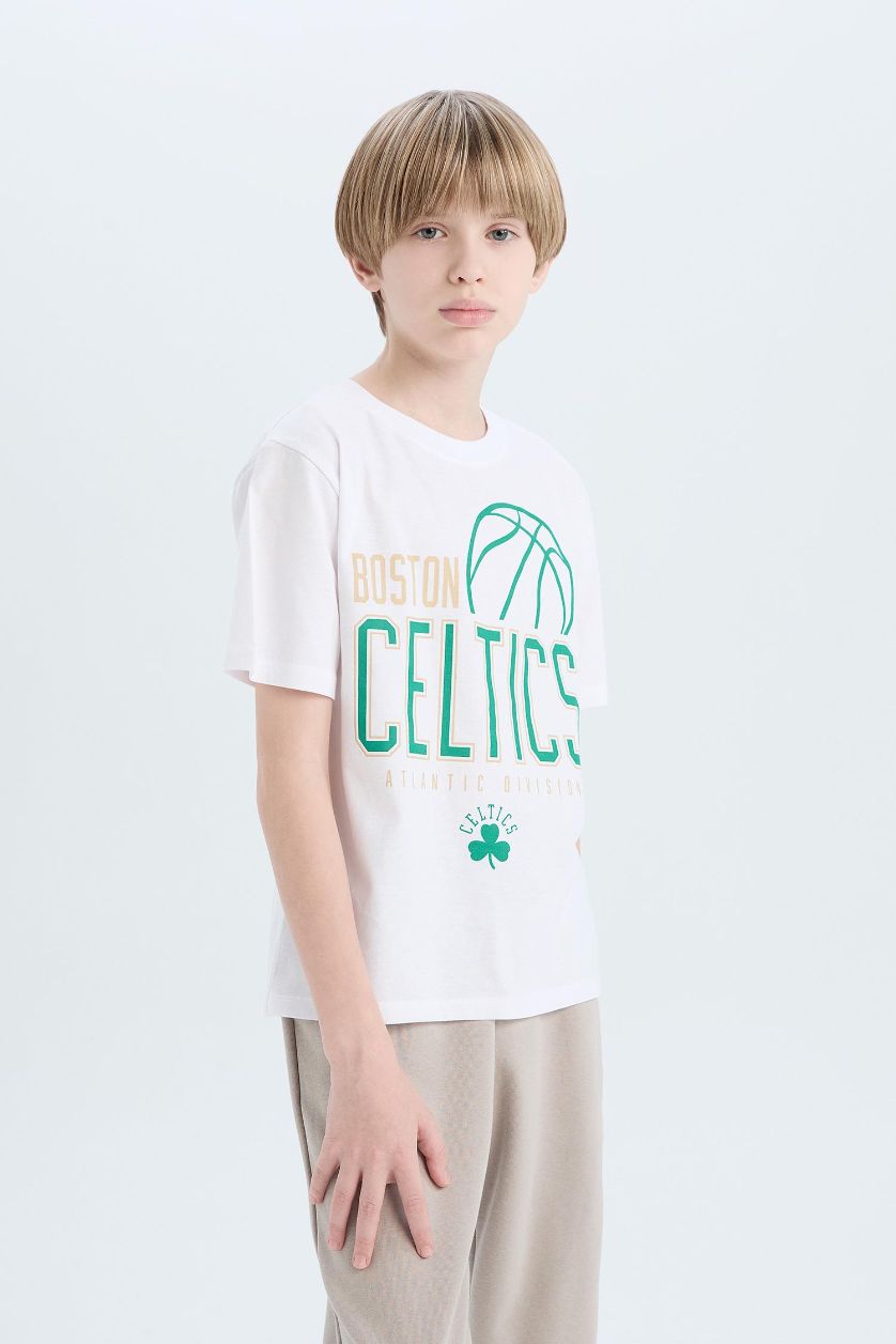 Erkek Çocuk - Genç Erkek Beyaz NBA Boston Celtics Bisiklet Yaka Kısa Kollu Tişört Erkek Çocuk