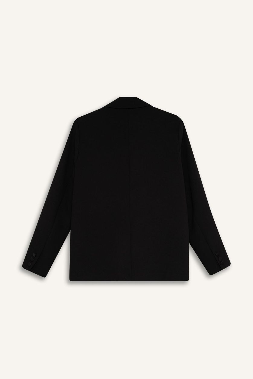 Woman Black Regular Fit Jacket Collar Crepe Blazer