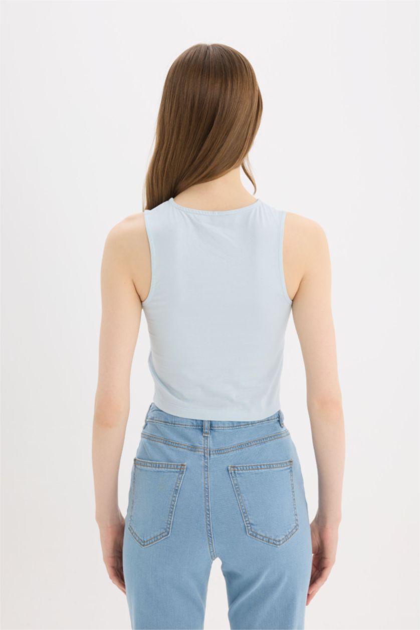 WOMAN Light Blue Slim Fit Halter Collar Tank Top