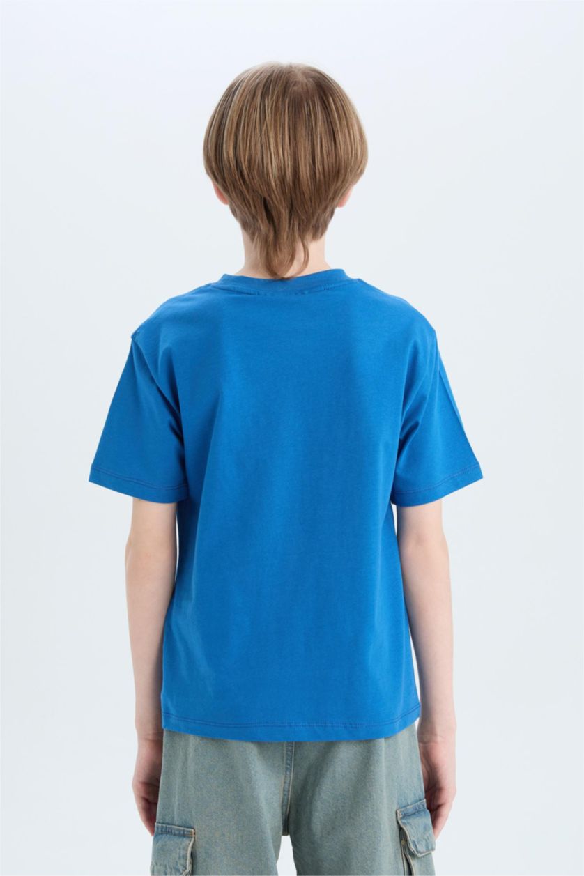 Erkek Çocuk - Genç Erkek Mavi Minecraft Kısa Kollu Tişört Erkek Çocuk