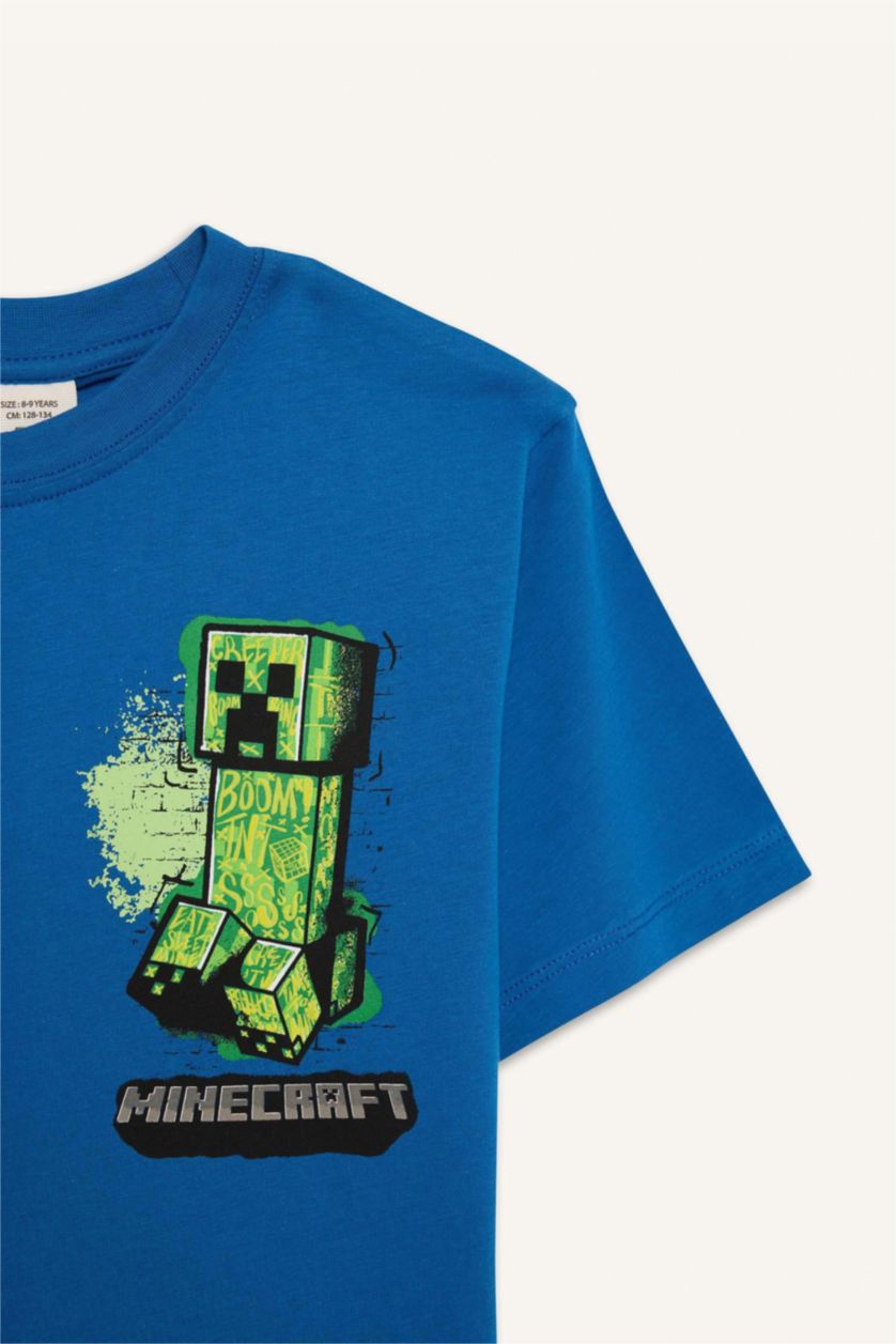 Erkek Çocuk - Genç Erkek Mavi Minecraft Kısa Kollu Tişört Erkek Çocuk