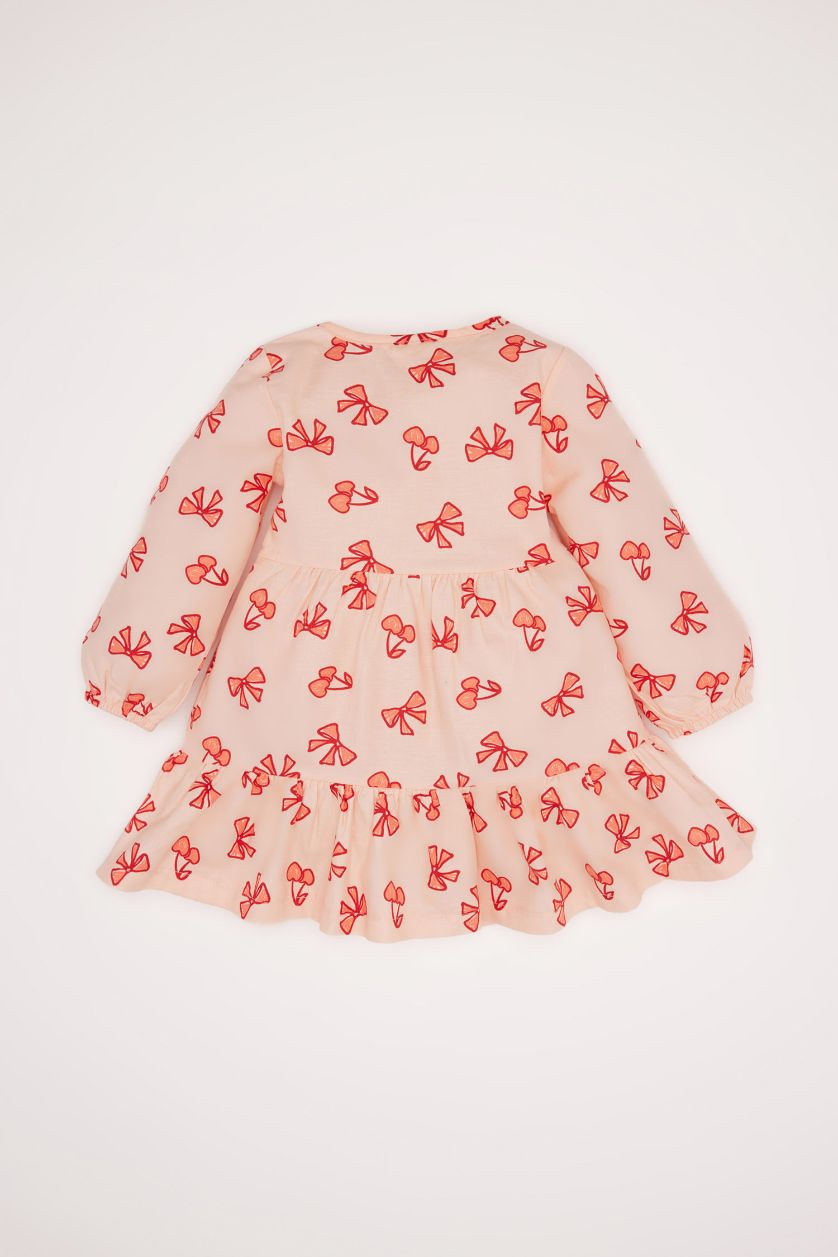 BABY GIRL Pink Girl Floral Long Sleeve Twill Dress