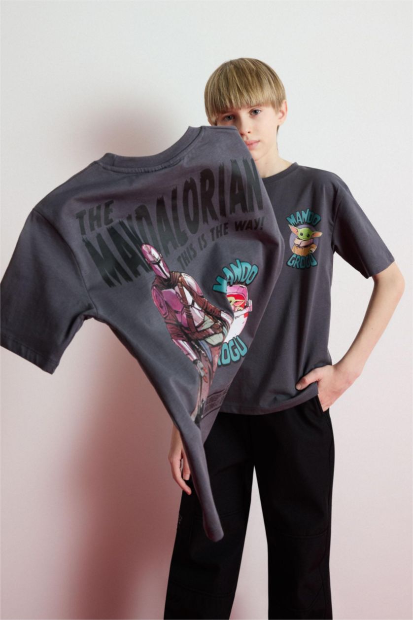 BOYS & TEENS Anthracite Boy Star Wars-Mandalorian Crew Neck Short Sleeve T-Shirt