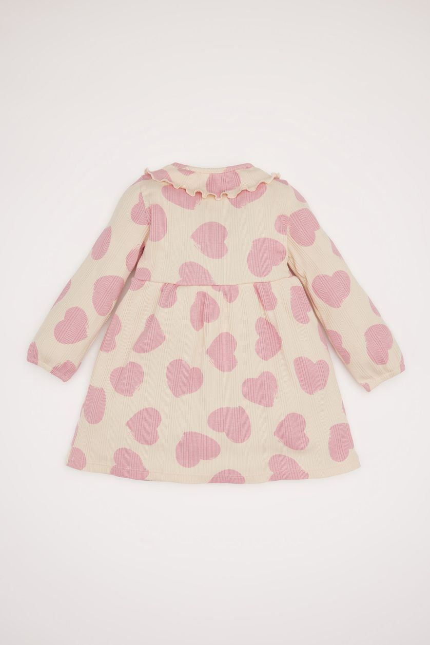 BABY GIRL Ecru Girl Patterned Long Sleeve Ribbed Camisole Dress