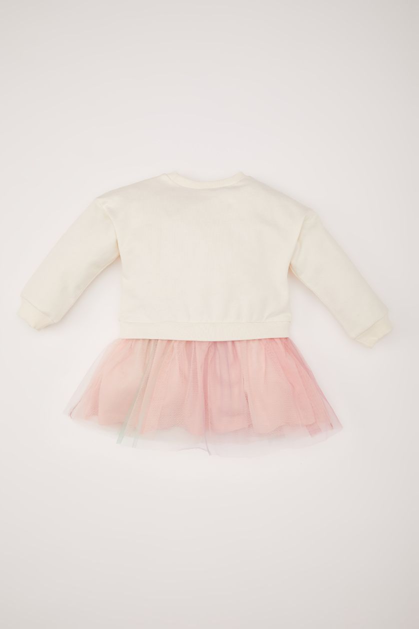 BABY GIRL Ecru Girl Baby Barbie Long Sleeve Tulle Dress